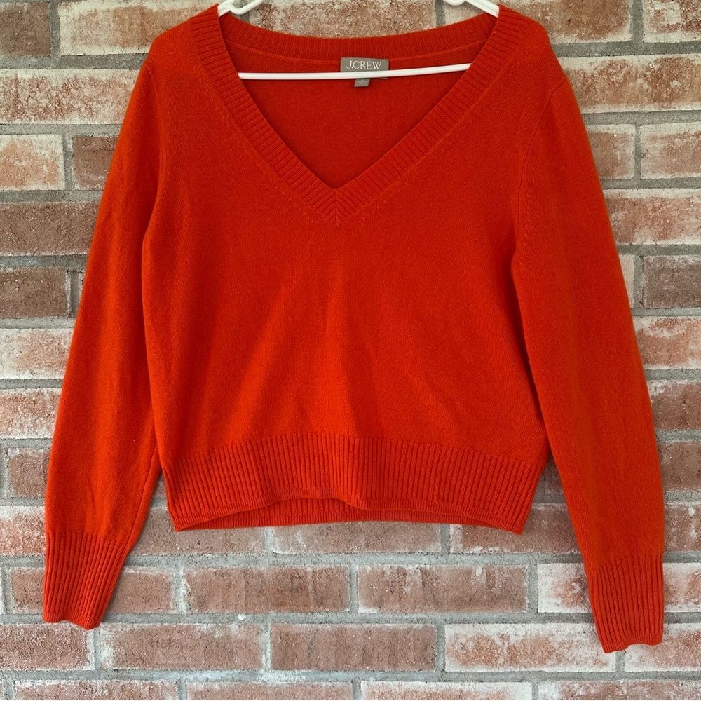 J. Crew 100% Cashmere V Neck Sweater Women’s Medium Orange